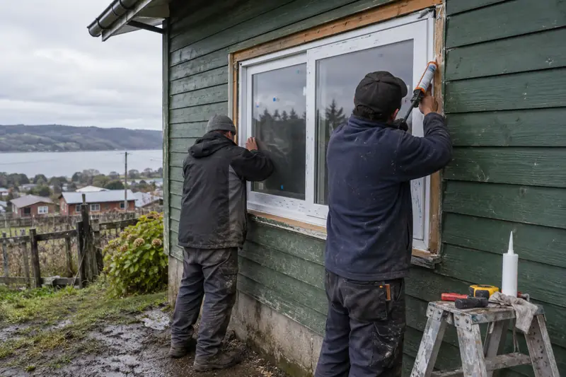 Instalación de una ventana termopanel en una casa de madera