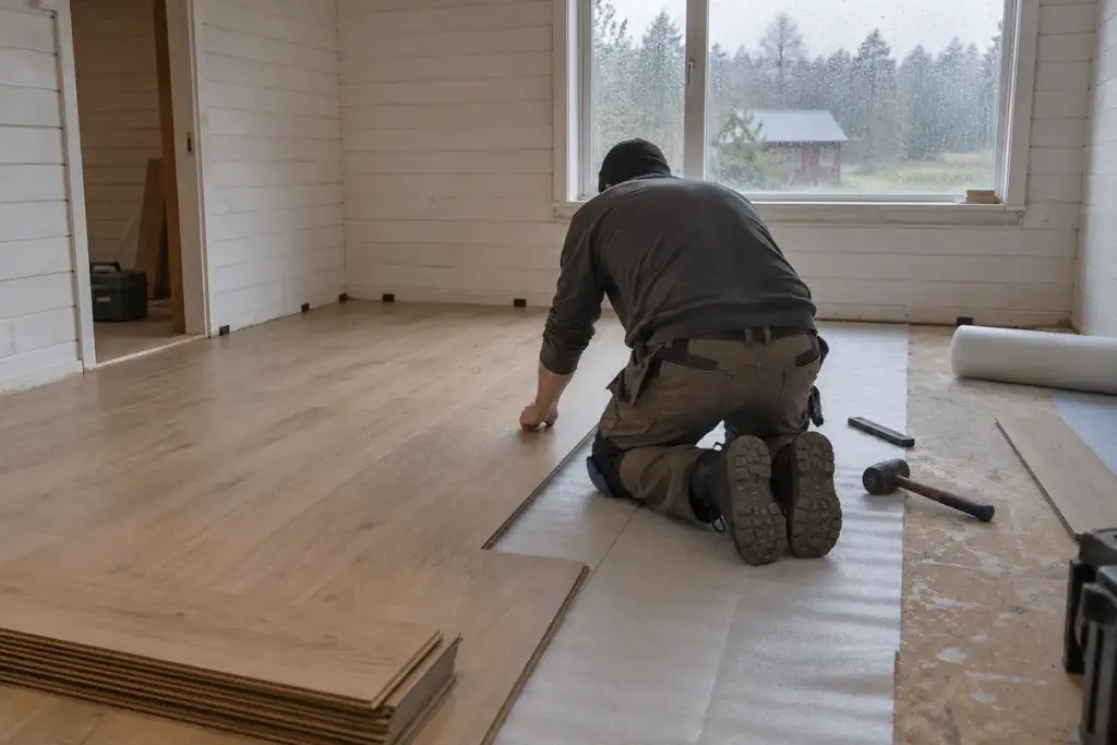 Instalación de piso flotante sobre espuma en una casa de madera